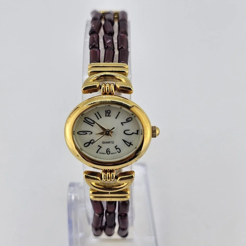 Women's Analog Watch‎ 25MM Light Yellow Dial Gold Purple Bands 6.75